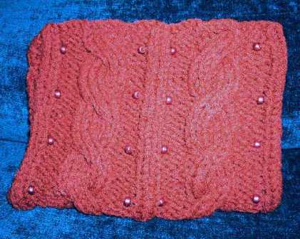 Dark Red Cabled Clutch with Pearlized Beads